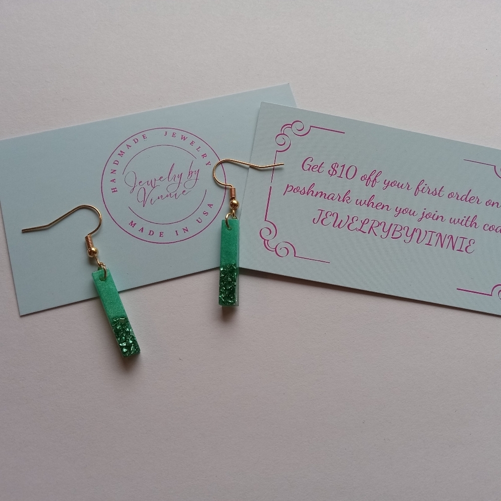 Hand Crafted Green Earrings - Picture 5 of 6